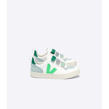 Kids' Veja V-10 CHROMEFREE Shoes White/Green | SG 741MQZ